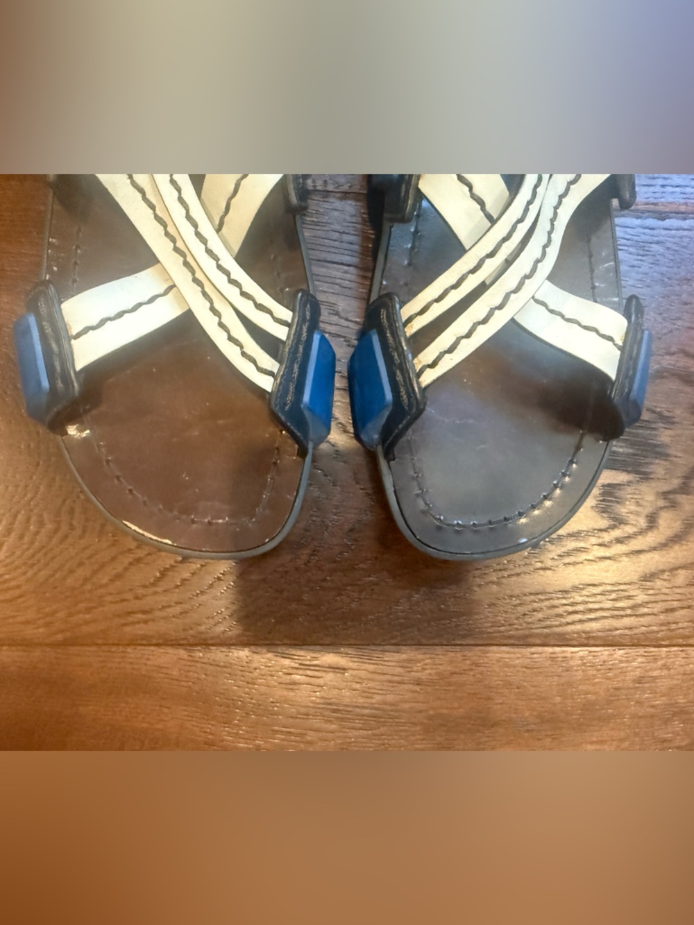 AUTHENTIC PRADA MENS LEATHER SLINGBACK SANDALS, SIZE UK 8/ US 9, WHITE/BLUE - Picture 3 of 15